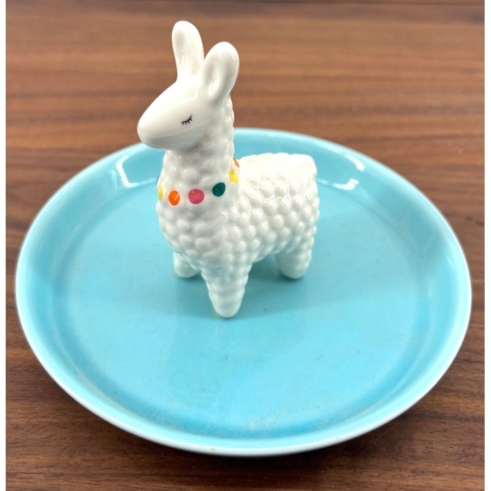Ceramic Llama Trinket Dish Ring Tray Turquoise Boho Southwest Eclectic Whimsical